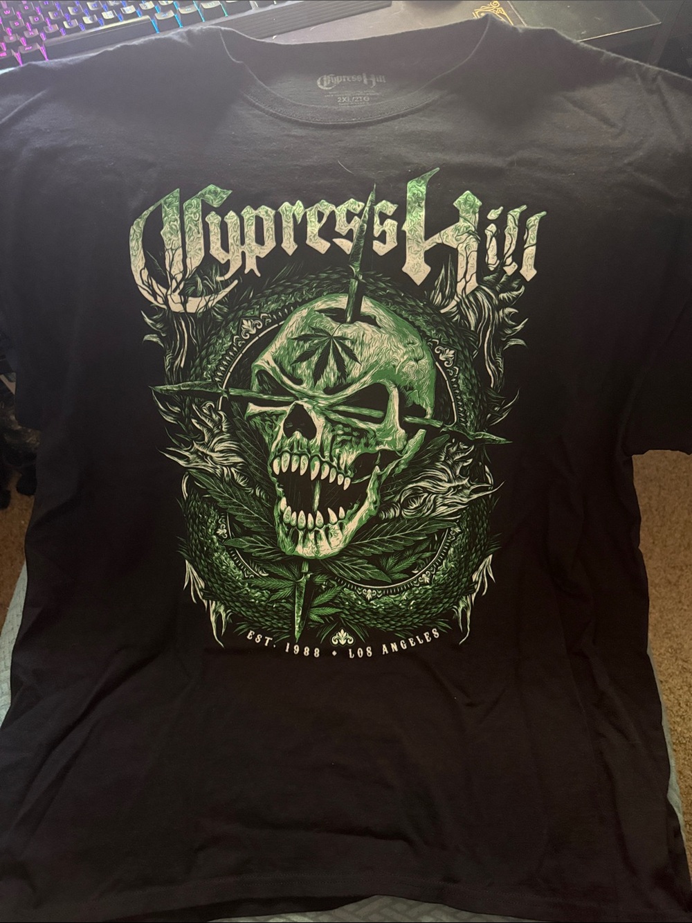 Cypress Hill Black Graphic Skull Tee - Black & Green